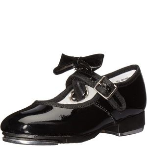 Toddler girl black patent leather tap shoes size 10w